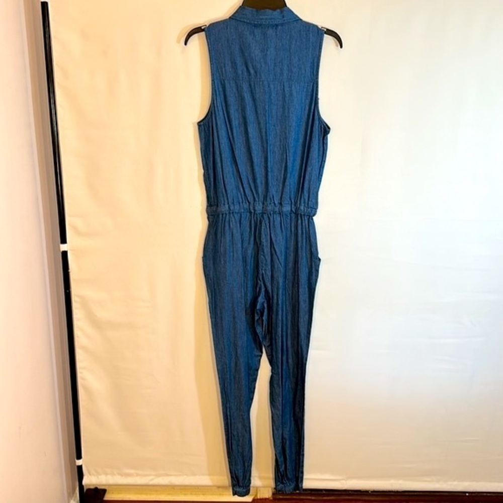 Derek Heart Jumper Jumpsuit Romper Sz M Sleeveless Blue Chambray Denim Collared - Picture 10 of 12
